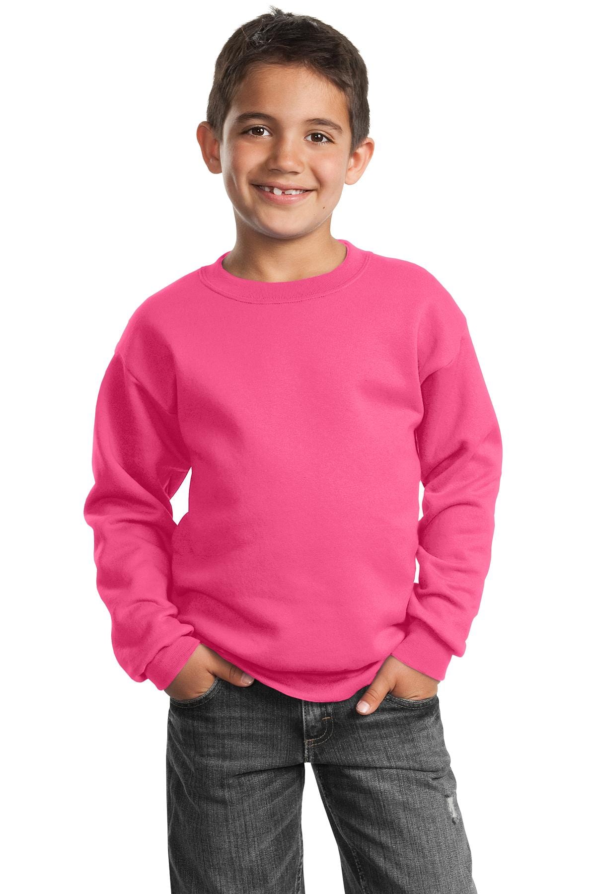 Port Sweatshirts/Fleece XS / Neon Pink Port & Company ®  - Youth Core Fleece Crewneck Sweatshirt.  PC90Y