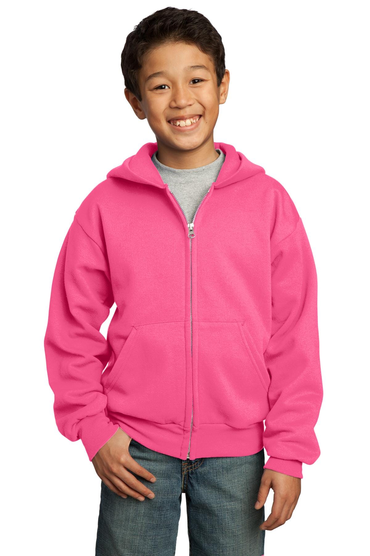 Port Sweatshirts/Fleece XS / Neon Pink Port & Company ®  - Youth Core Fleece Full-Zip Hooded Sweatshirt.  PC90YZH, Basic Colors