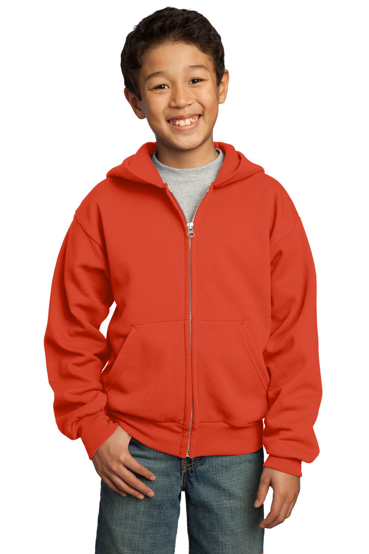 Port Sweatshirts/Fleece XS / Orange Port & Company ®  - Youth Core Fleece Full-Zip Hooded Sweatshirt.  PC90YZH