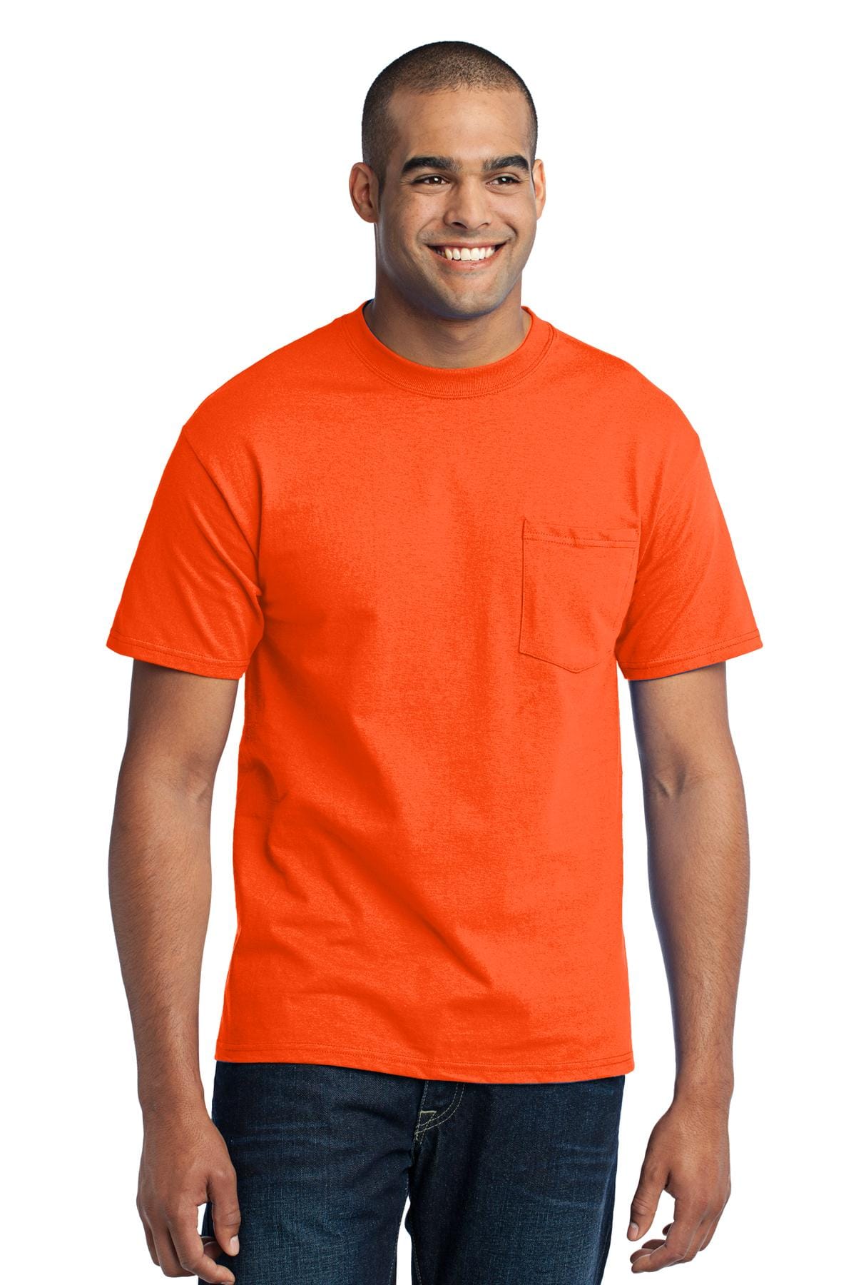 Port T-Shirts LT / Safety Orange Port & Company PC55PT Tall Core Blend Pocket Tee.