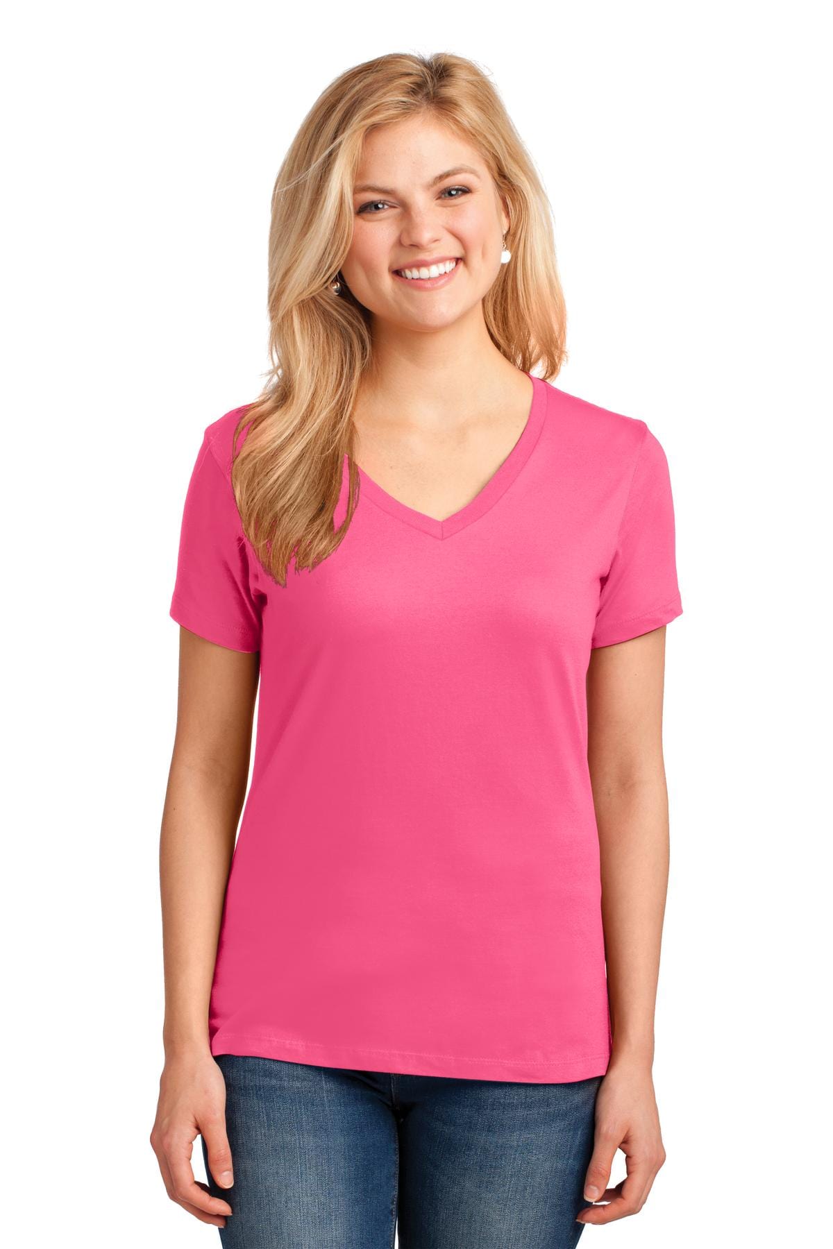 Port T-Shirts Port & Company ®  Ladies Core Cotton V-Neck Tee. LPC54V, Basic Colors