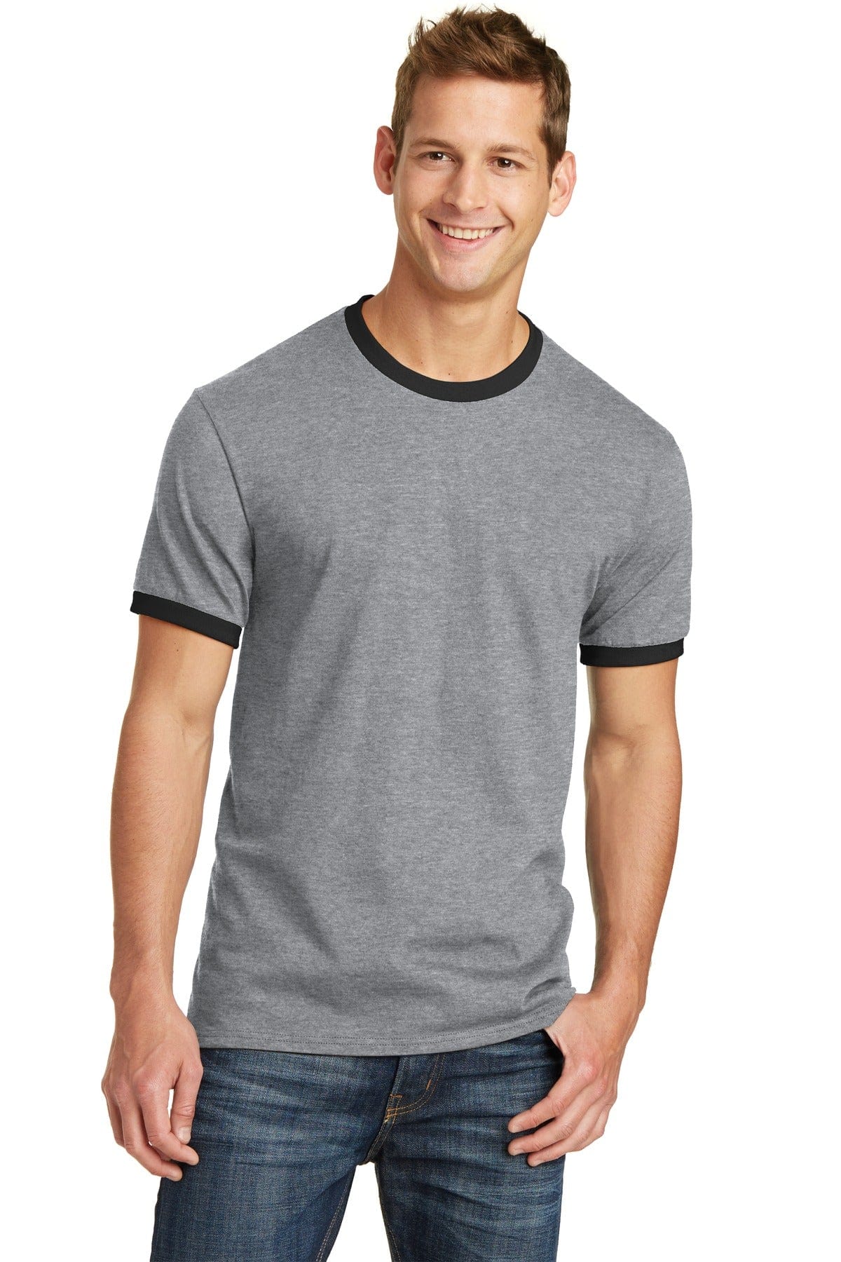 Port T-Shirts S / Athletic Heather/ Jet Black Port & Company ®  Core Cotton Ringer Tee.  PC54R