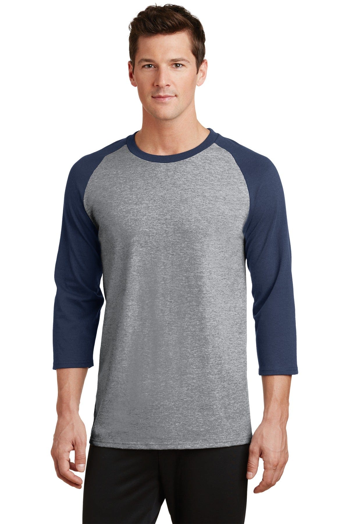 Port T-Shirts S / Athletic Heather/ Navy Port & Company ®  Core Blend 3/4-Sleeve Raglan Tee. PC55RS