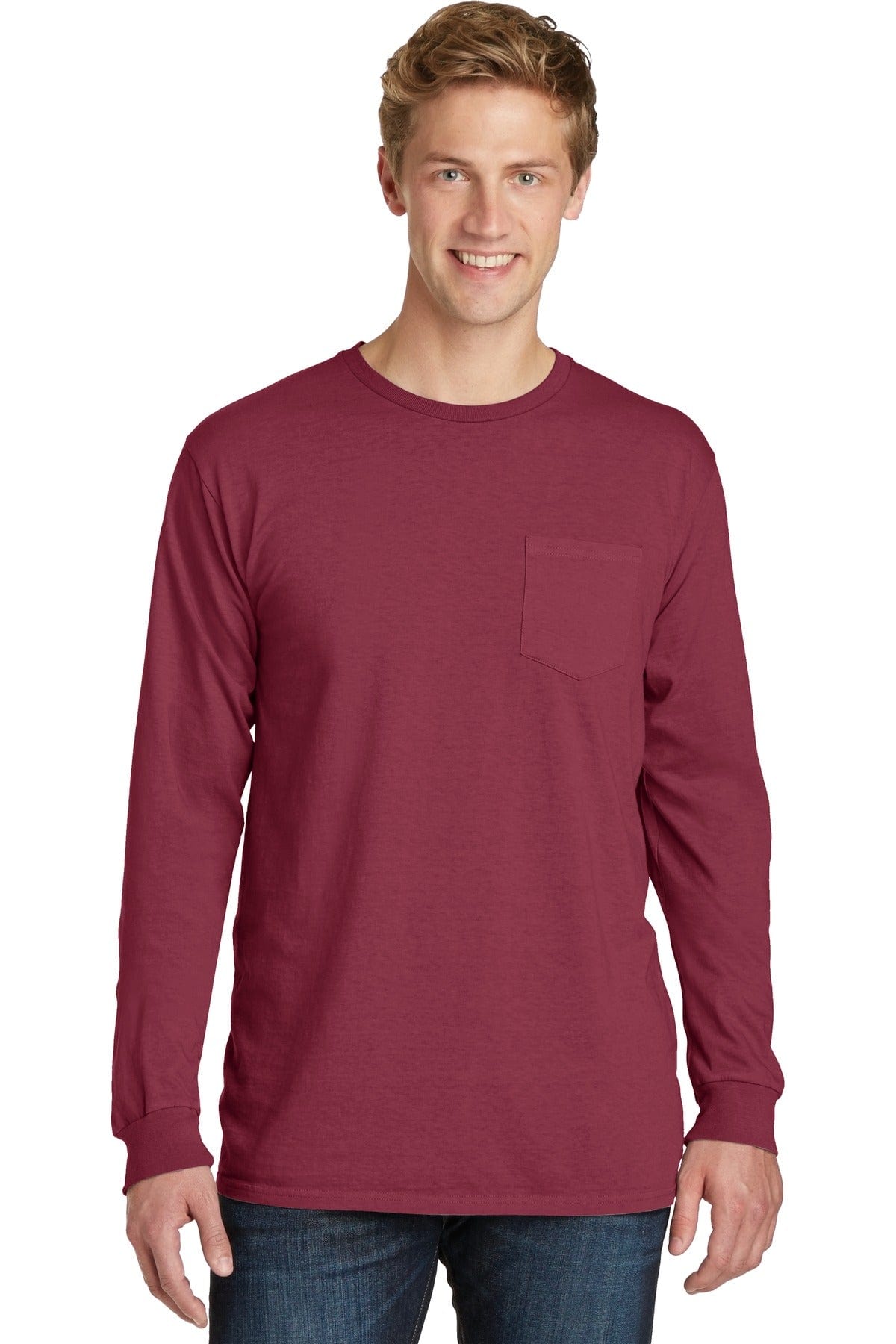 Port T-Shirts S / Merlot Port & Company ®  Beach Wash ™  Garment-Dyed Long Sleeve Pocket Tee  PC099LSP