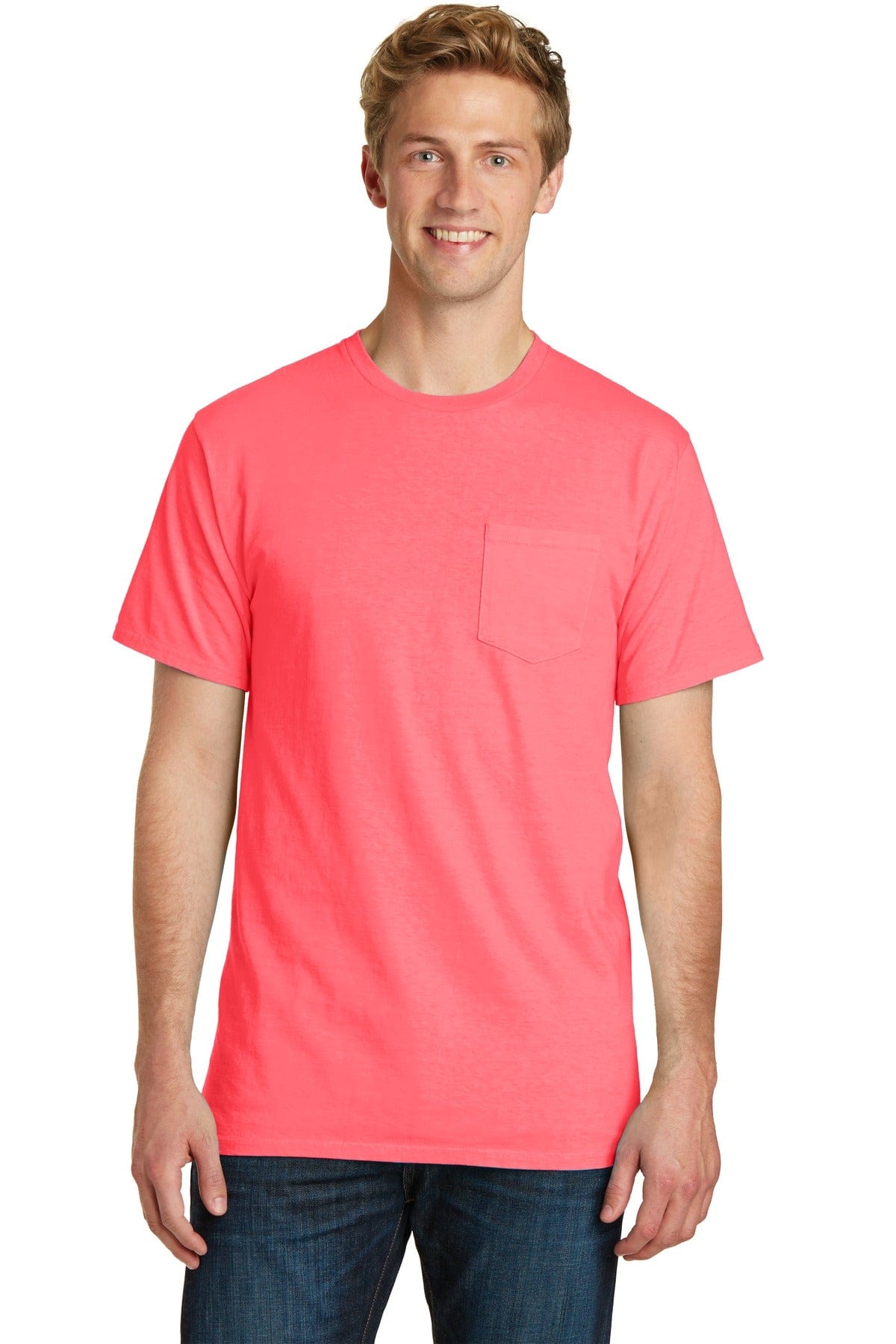 Port T-Shirts S / Neon Coral Port & Company ®  Beach Wash ™  Garment-Dyed Pocket Tee.  PC099P