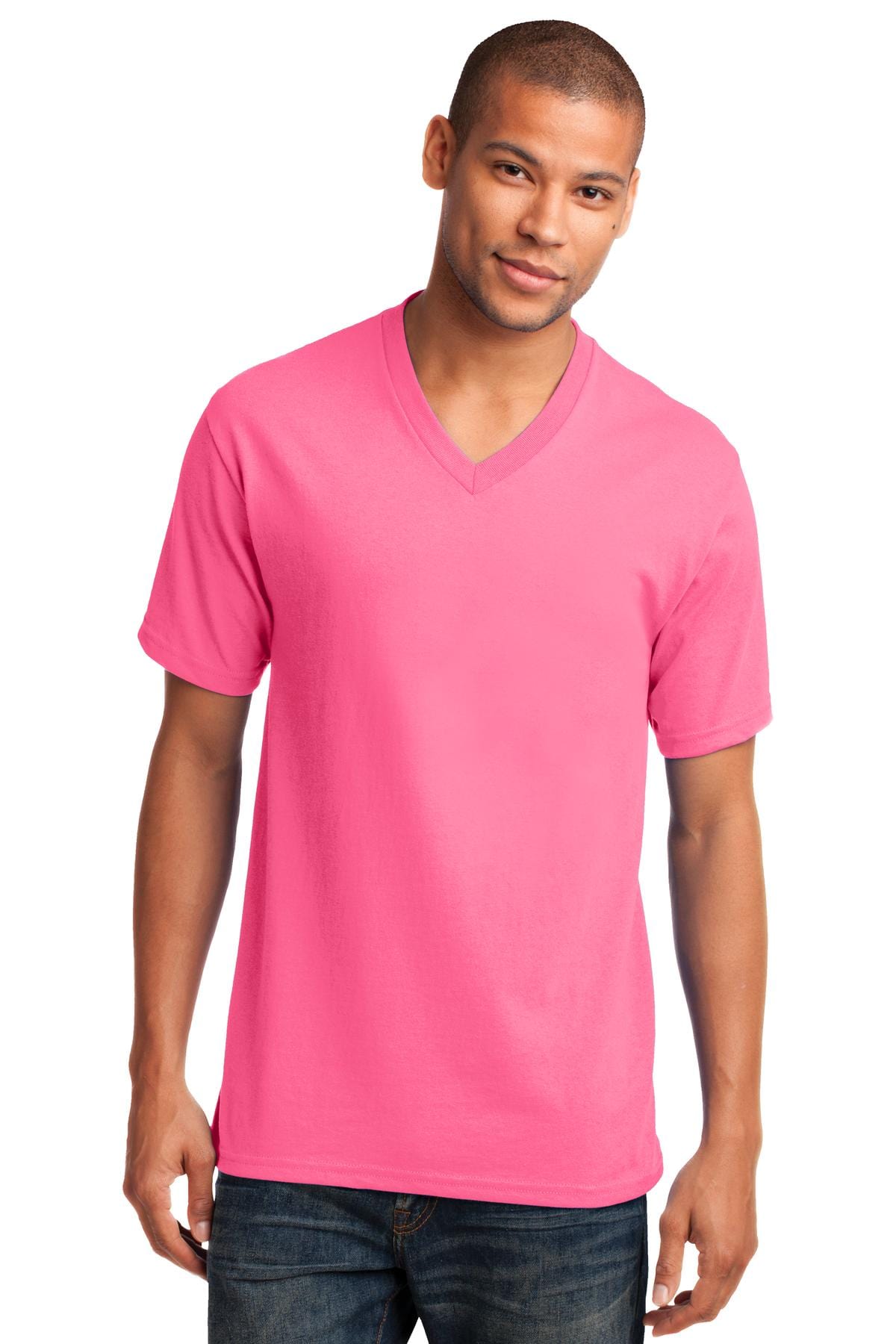 Port T-Shirts S / Neon Pink Port & Company ®  Core Cotton V-Neck Tee. PC54V