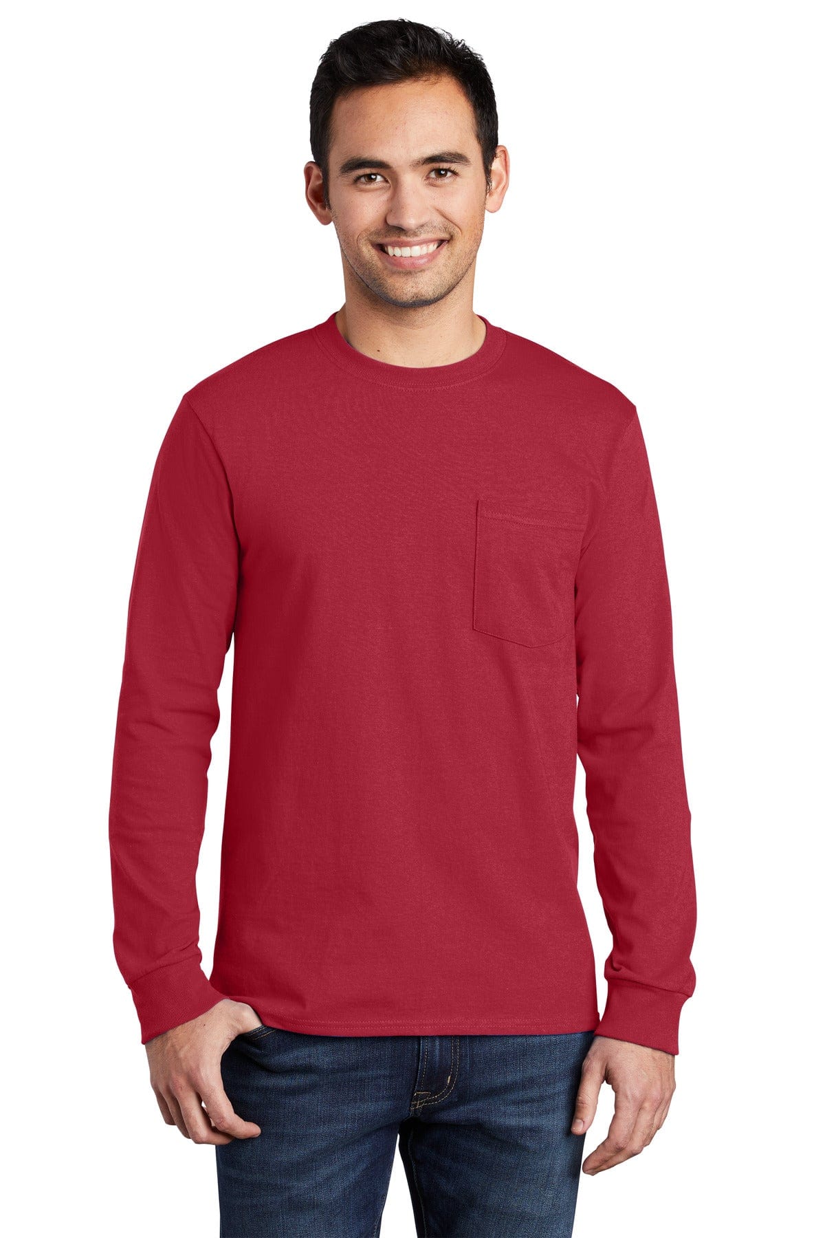 Port T-Shirts S / Red Port & Company ®  - Long Sleeve Essential Pocket Tee.  PC61LSP