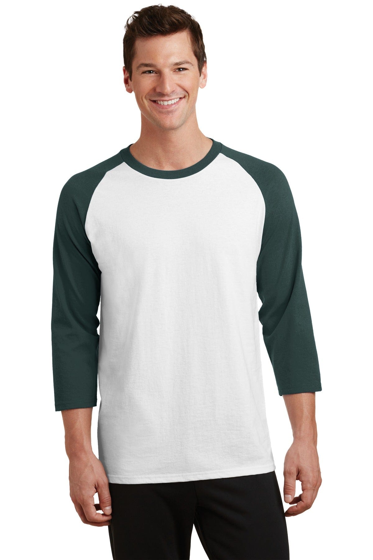 Port T-Shirts S / White/ Dark Green Port & Company ®  Core Blend 3/4-Sleeve Raglan Tee. PC55RS