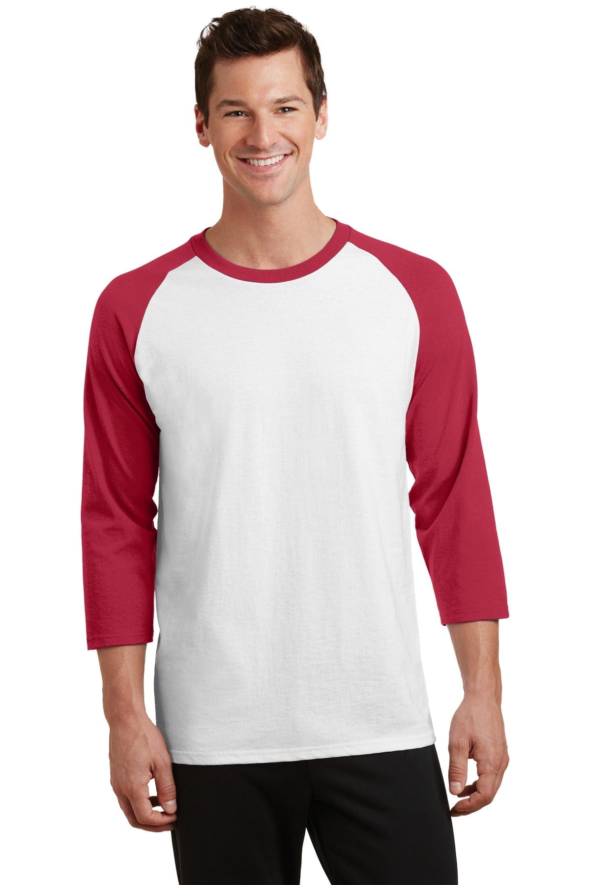 Port T-Shirts S / White/ Red Port & Company ®  Core Blend 3/4-Sleeve Raglan Tee. PC55RS