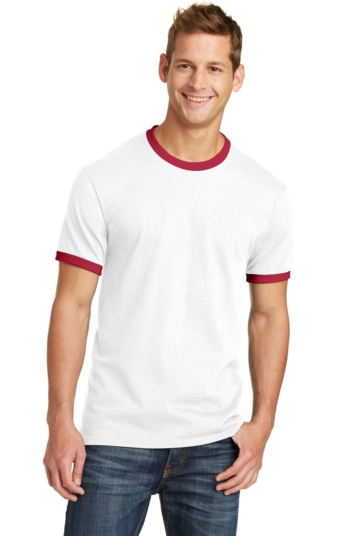 Port T-Shirts S / White/ Red Port & Company ®  Core Cotton Ringer Tee.  PC54R
