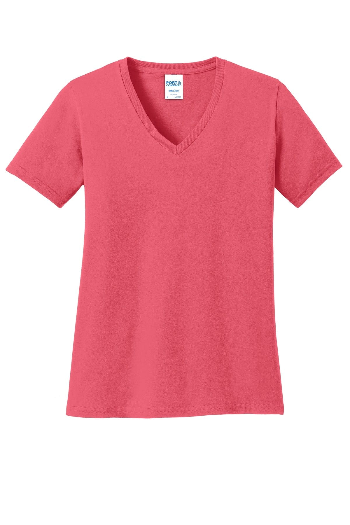 Port T-Shirts XS / Coral Port & Company ®  Ladies Core Cotton V-Neck Tee. LPC54V, Traditional Colors