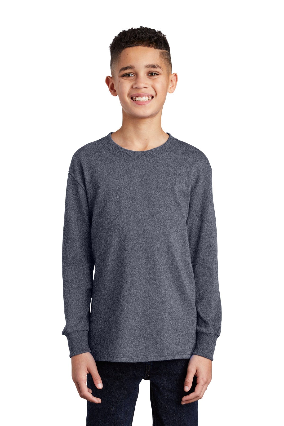 Port T-Shirts XS / Heather Navy Port & Company ®  Youth Long Sleeve Core Cotton Tee. PC54YLS, Basic Colors