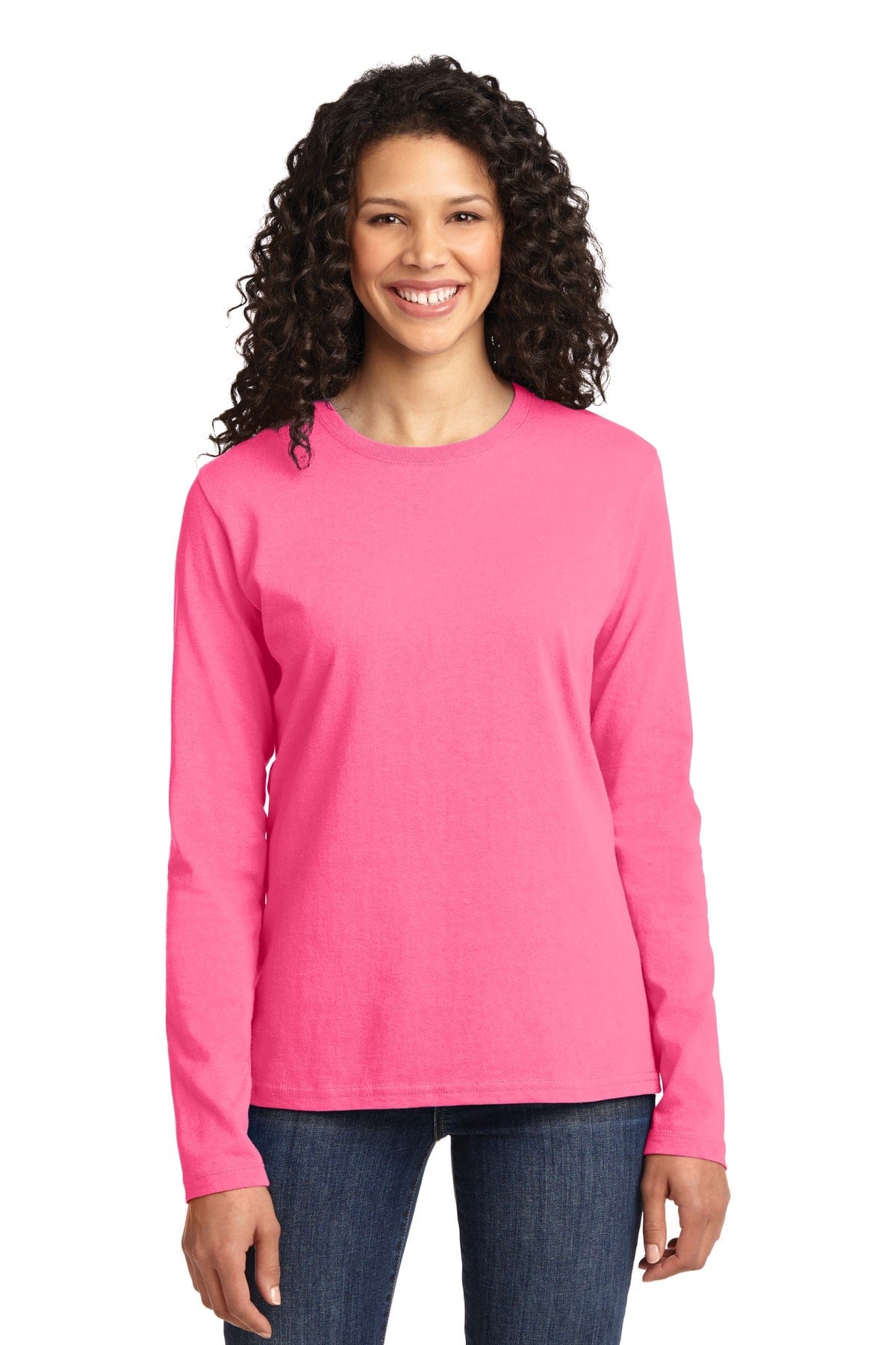 Port T-Shirts XS / Neon Pink Port & Company ®  Ladies Long Sleeve Core Cotton Tee. LPC54LS, Traditional Colors