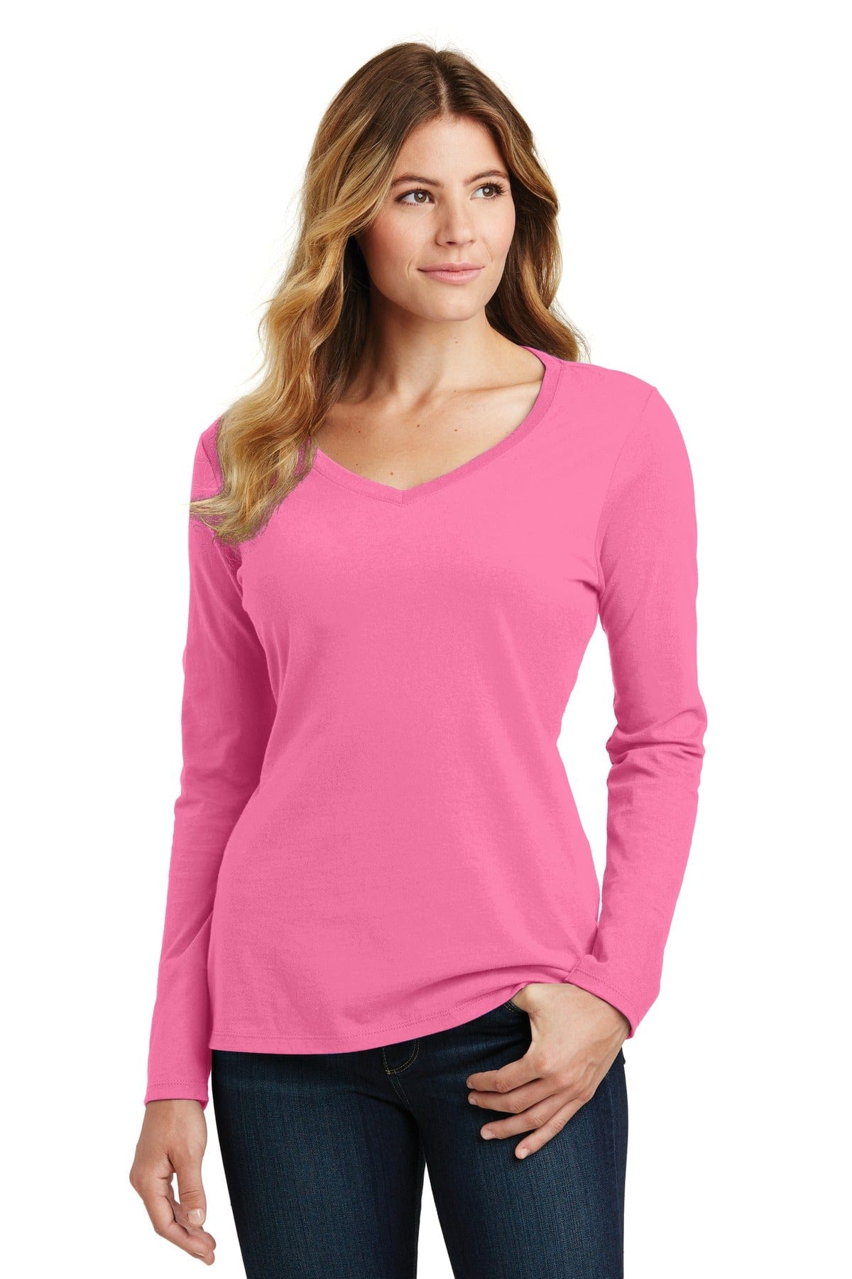 Port T-Shirts XS / New Pink Port & Company ®  Ladies Long Sleeve Fan Favorite V-Neck Tee. LPC450VLS, Basic Colors