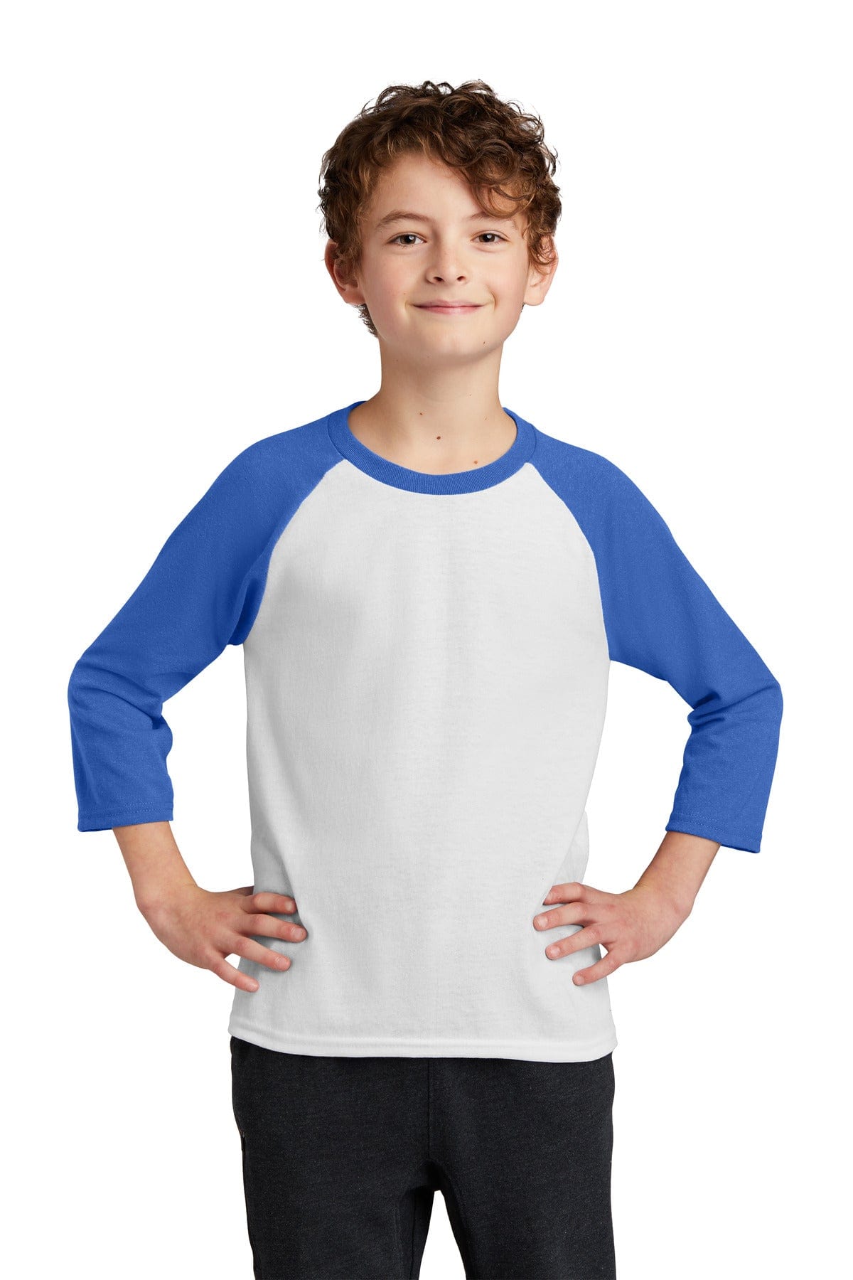 Port T-Shirts XS / White/ Royal Port & Company ®  Youth Core Blend 3/4-Sleeve Raglan Tee. PC55YRS
