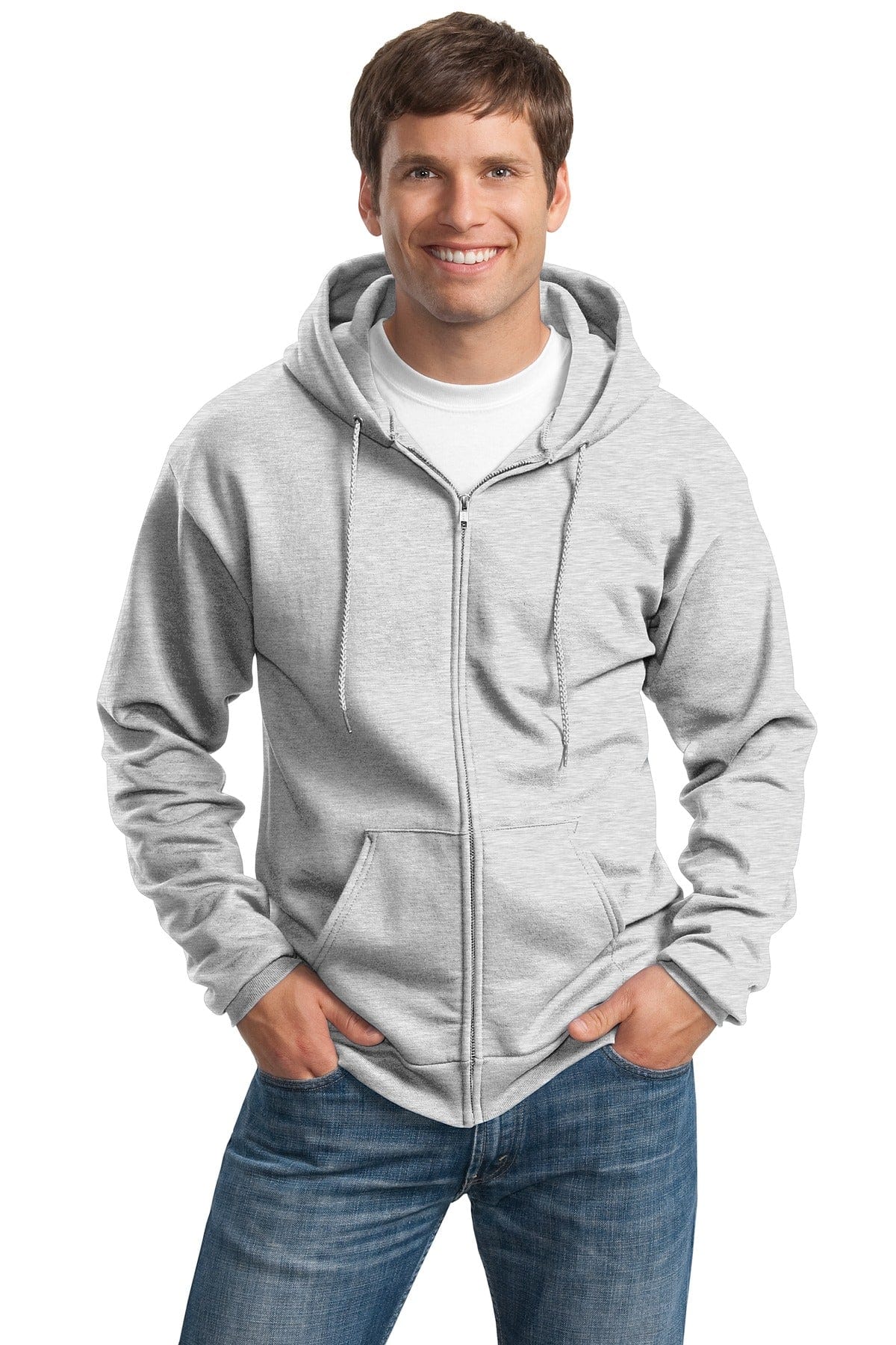Port Tall LT / Ash Port & Company ®  Tall Essential Fleece Full-Zip Hooded Sweatshirt. PC90ZHT
