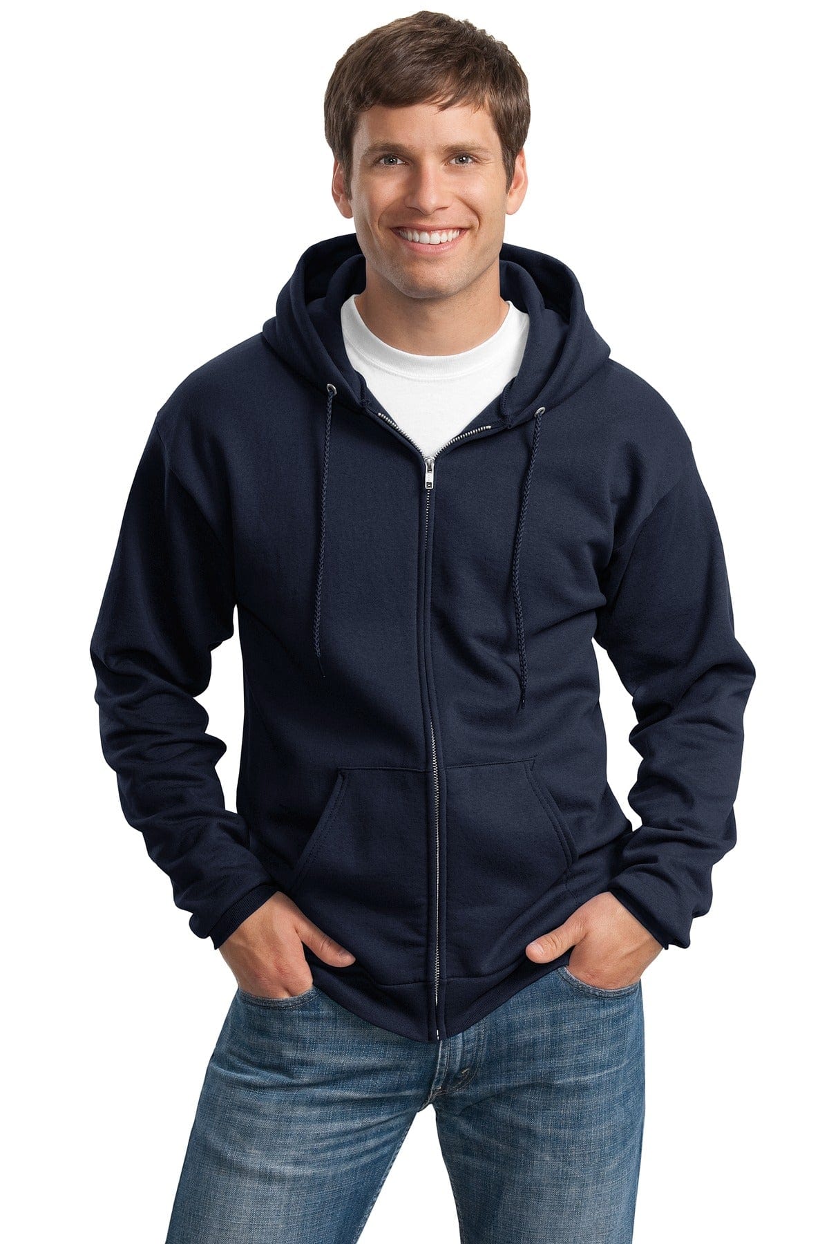 Port Tall LT / Navy Port & Company ®  Tall Essential Fleece Full-Zip Hooded Sweatshirt. PC90ZHT