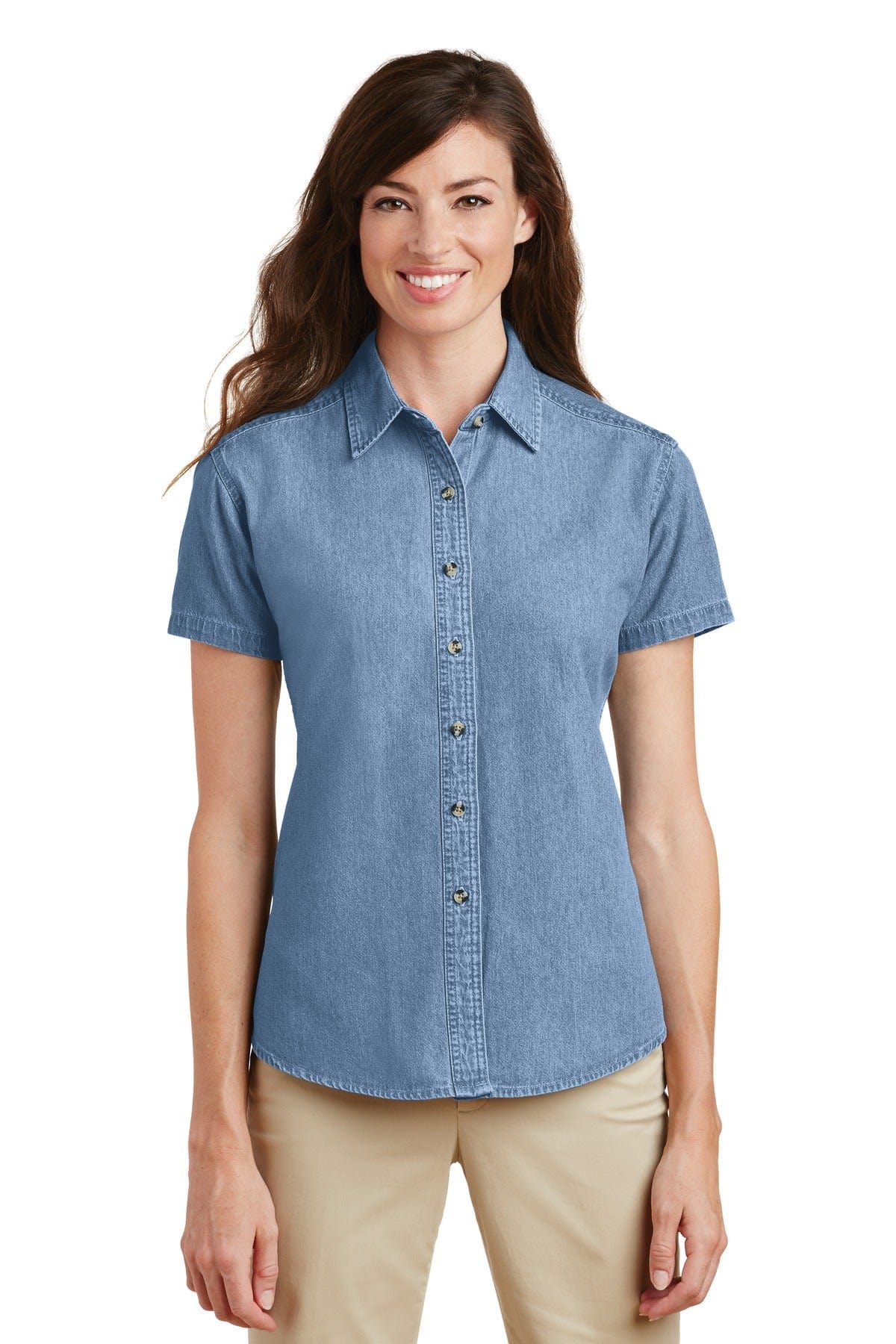 Port Woven Shirts XS / Faded Blue Port & Company ®  - Ladies Short Sleeve Value Denim Shirt.  LSP11