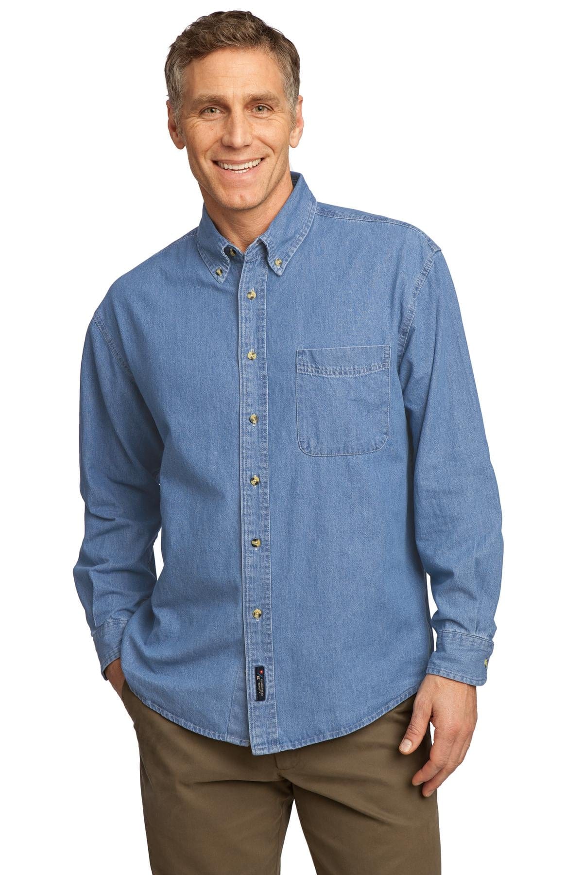 Port Woven Shirts XS / Faded Blue Port & Company ®  - Long Sleeve Value Denim Shirt. SP10