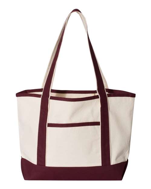 Q-Tees Q125800-20L Small Deluxe Tote in Natural/ Maroon