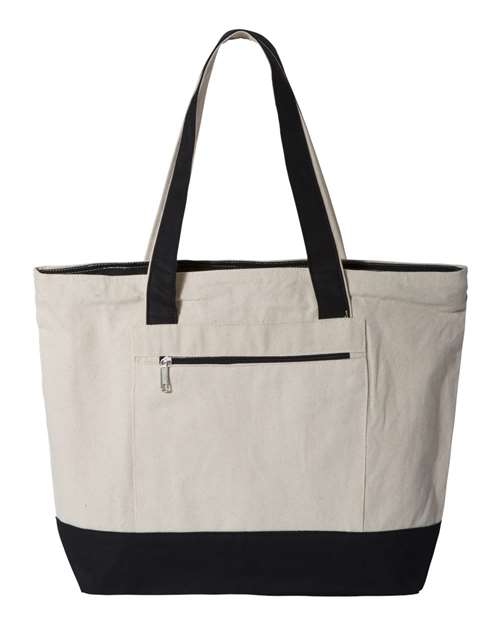 Q-Tees 5854 OSFA / Natural/ Black Q-Tees Q1300-19L Zippered Tote