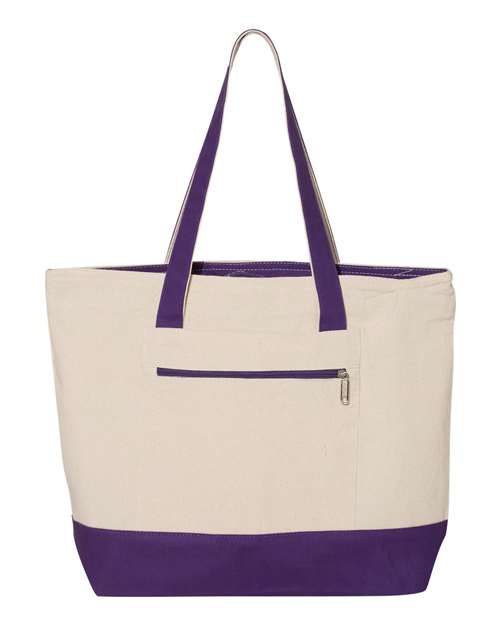 Q-Tees 5854 OSFA / Natural/ Purple Q-Tees Q1300-19L Zippered Tote