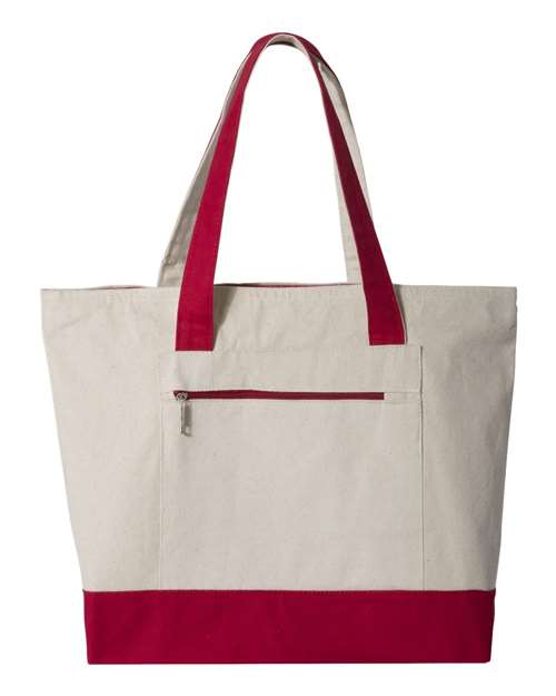 Q-Tees 5854 OSFA / Natural/ Red Q-Tees Q1300-19L Zippered Tote