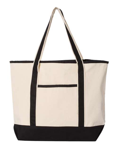 Q-Tees Q1500-34.6L Large Canvas Deluxe Tote in Natural/ Black