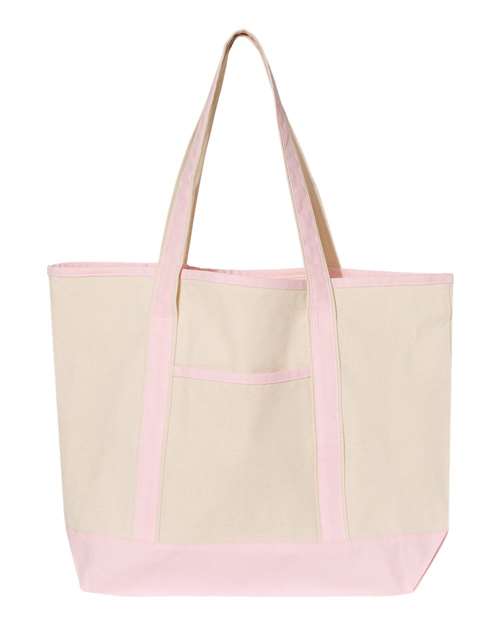 Q-Tees Q1500-34.6L Large Canvas Deluxe Tote in Natural/ Light Pink