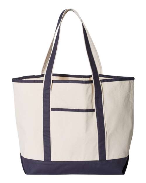 Q-Tees Q1500-34.6L Large Canvas Deluxe Tote in Natural/ Navy