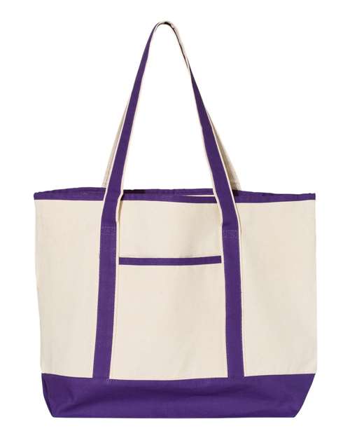 Q-Tees Q1500-34.6L Large Canvas Deluxe Tote in Natural/ Purple