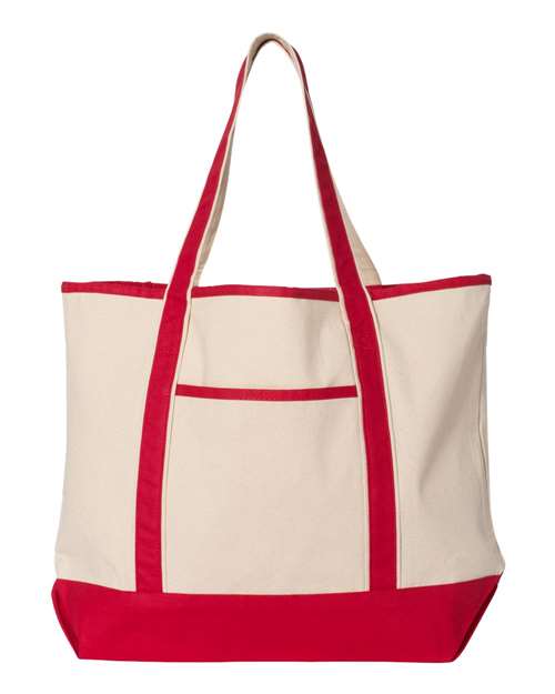 Q-Tees Q1500-34.6L Large Canvas Deluxe Tote in Natural/ Red