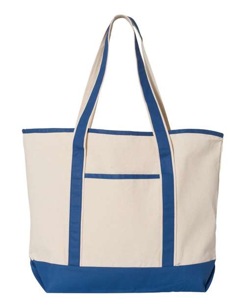 Q-Tees Q1500-34.6L Large Canvas Deluxe Tote in Natural/ Royal