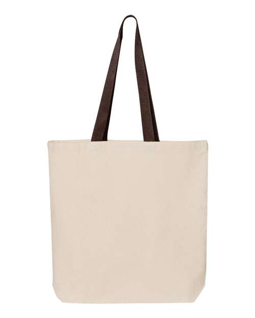 Q-Tees Q4400-11L Canvas Tote with Contrast-Color Handles in Natural/ Chocolate