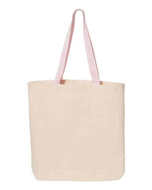 Q-Tees Q4400-11L Canvas Tote with Contrast-Color Handles in Natural/ Light Pink