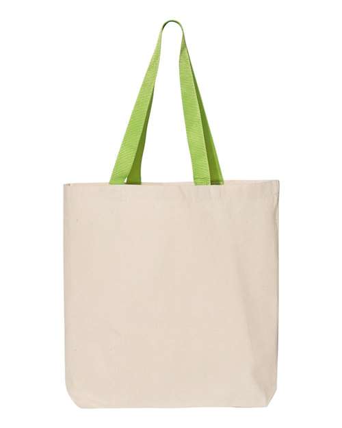 Q-Tees Q4400-11L Canvas Tote with Contrast-Color Handles in Natural/ Lime