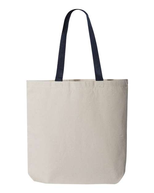 Q-Tees Q4400-11L Canvas Tote with Contrast-Color Handles in Natural/ Navy
