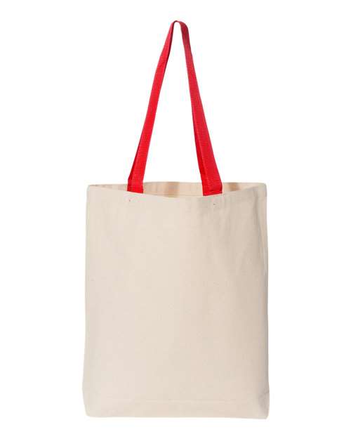 Q-Tees Q4400-11L Canvas Tote with Contrast-Color Handles in Natural/ Red