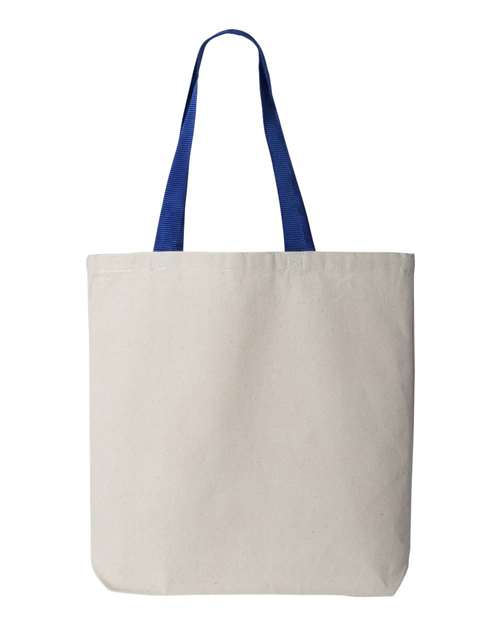 Q-Tees Q4400-11L Canvas Tote with Contrast-Color Handles in Natural/ Royal