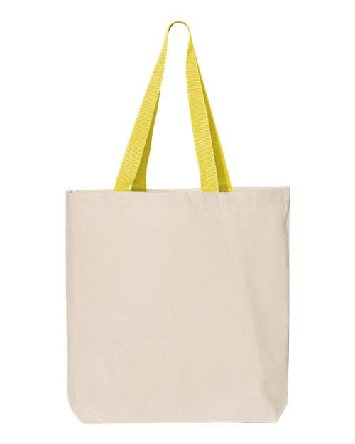 Q-Tees Q4400-11L Canvas Tote with Contrast-Color Handles in Natural/ Yellow