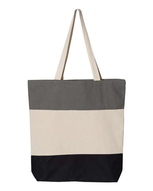 Q-Tees Q125900-11L Tri-Color Tote in Black/ Natural/ Light Grey
