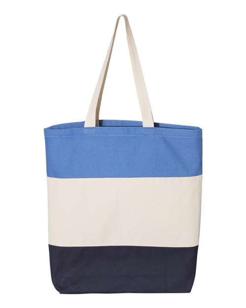 Q-Tees Q125900-11L Tri-Color Tote in Navy/ Natural/ Carolina Blue