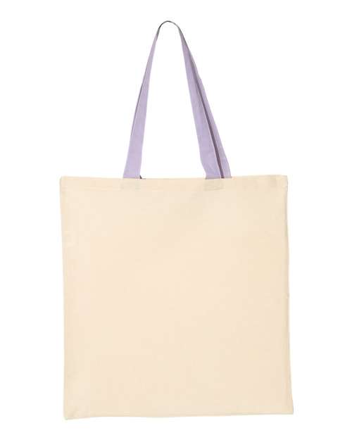 Q-Tees 8145 OSFA / Natural/ Lavender Q-Tees QTB6000-Economical Tote with Contrast-Color Handles