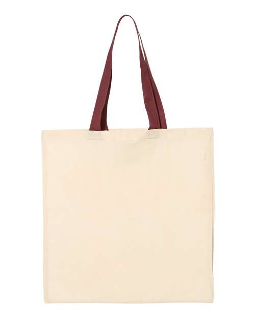 Q-Tees 8145 OSFA / Natural/ Maroon Q-Tees QTB6000-Economical Tote with Contrast-Color Handles