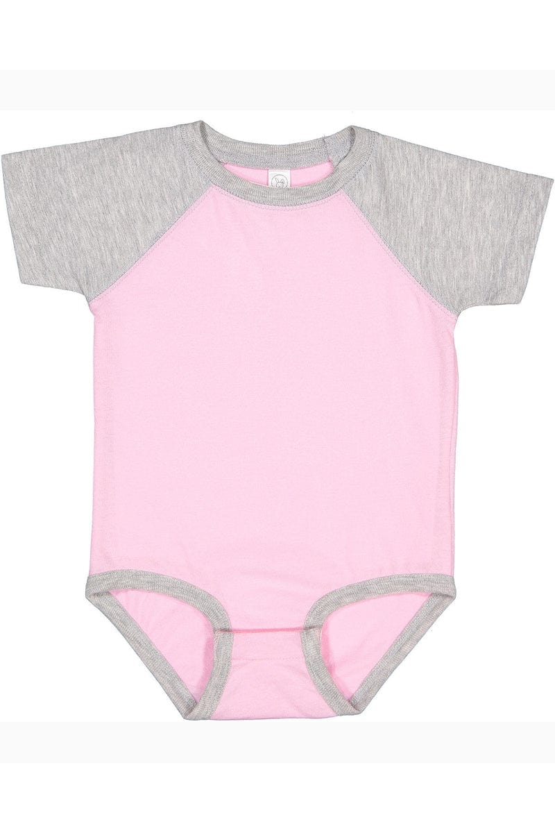 Rabbit Skins Infant/Toddler 6MOS / Pink/ Vin Hthr Rabbit Skins RS4430: Infant Baseball Fine Jersey Bodysuit