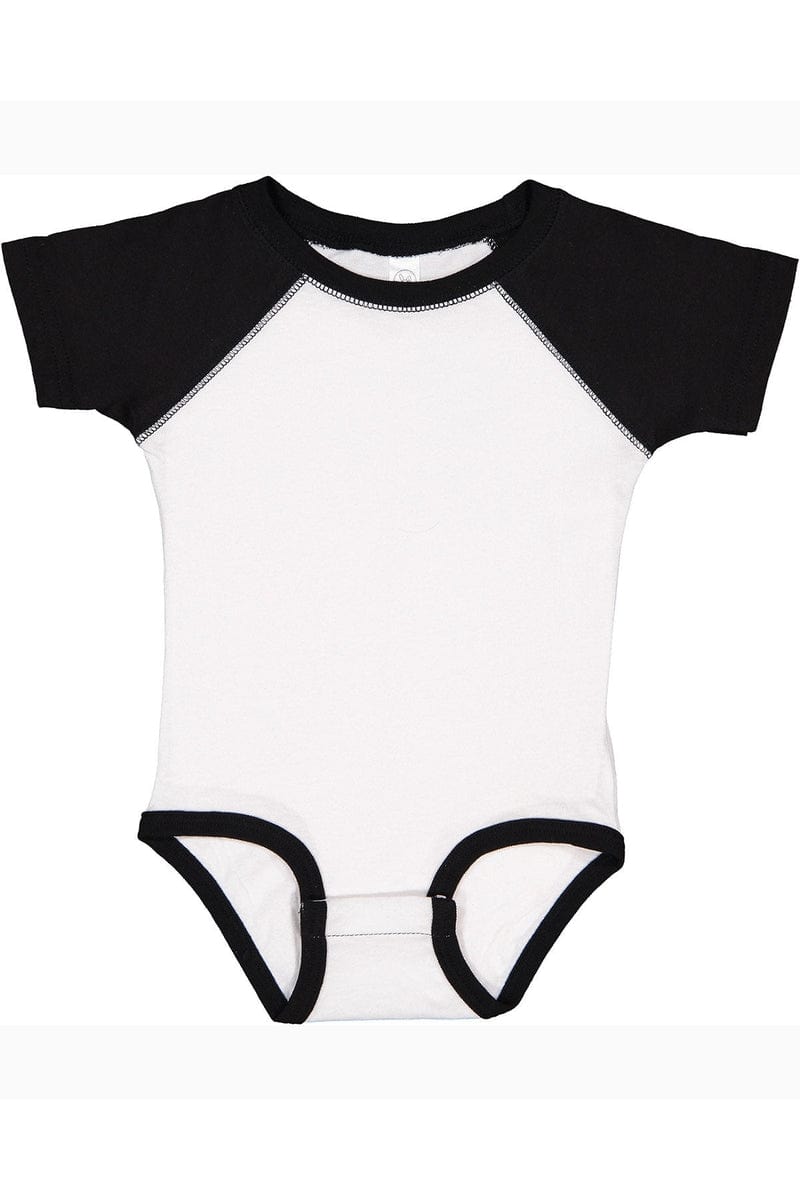 Rabbit Skins Infant/Toddler 6MOS / White/ Black Rabbit Skins RS4430: Infant Baseball Fine Jersey Bodysuit