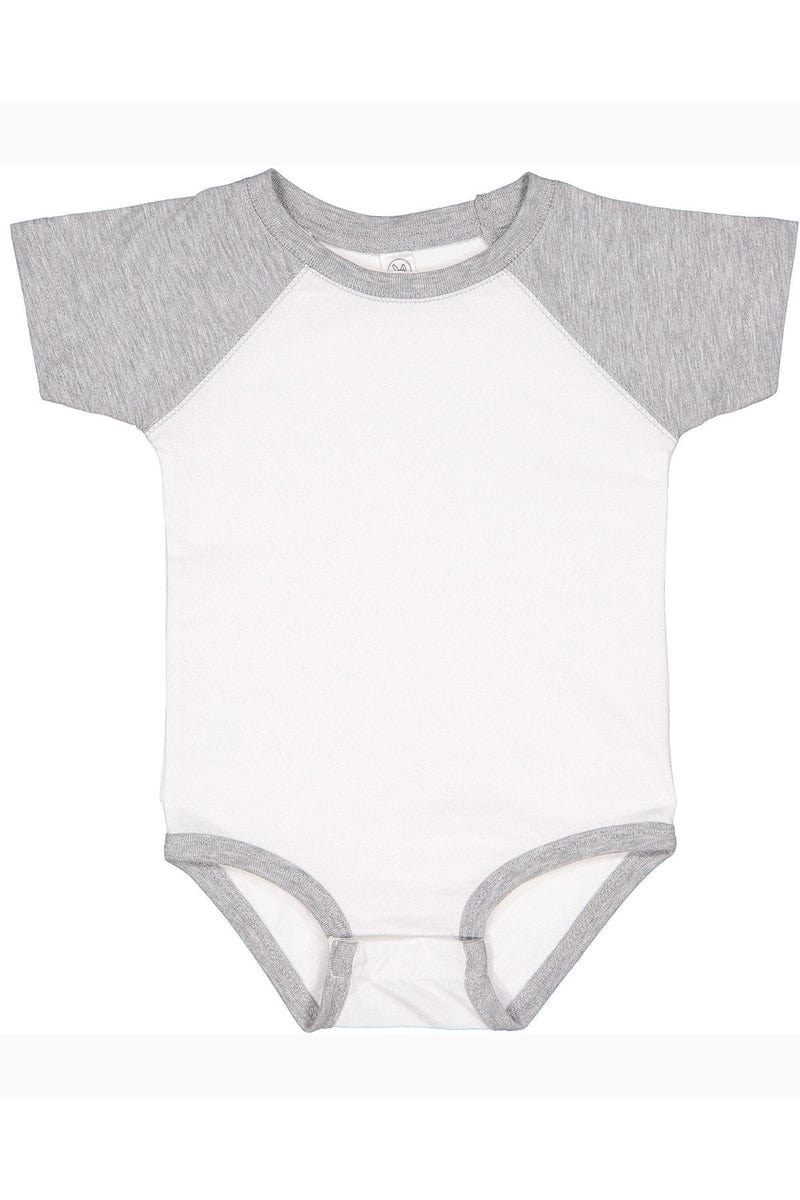Rabbit Skins Infant/Toddler 6MOS / White/ Vin Hthr Rabbit Skins RS4430: Infant Baseball Fine Jersey Bodysuit
