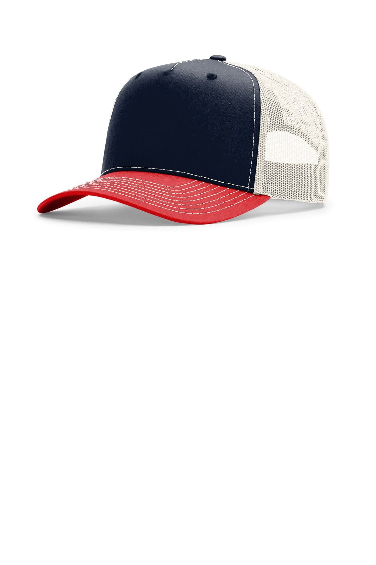 Richardson Five-Panel Champ Trucker 112FPC in Navy/ Birch/ Red