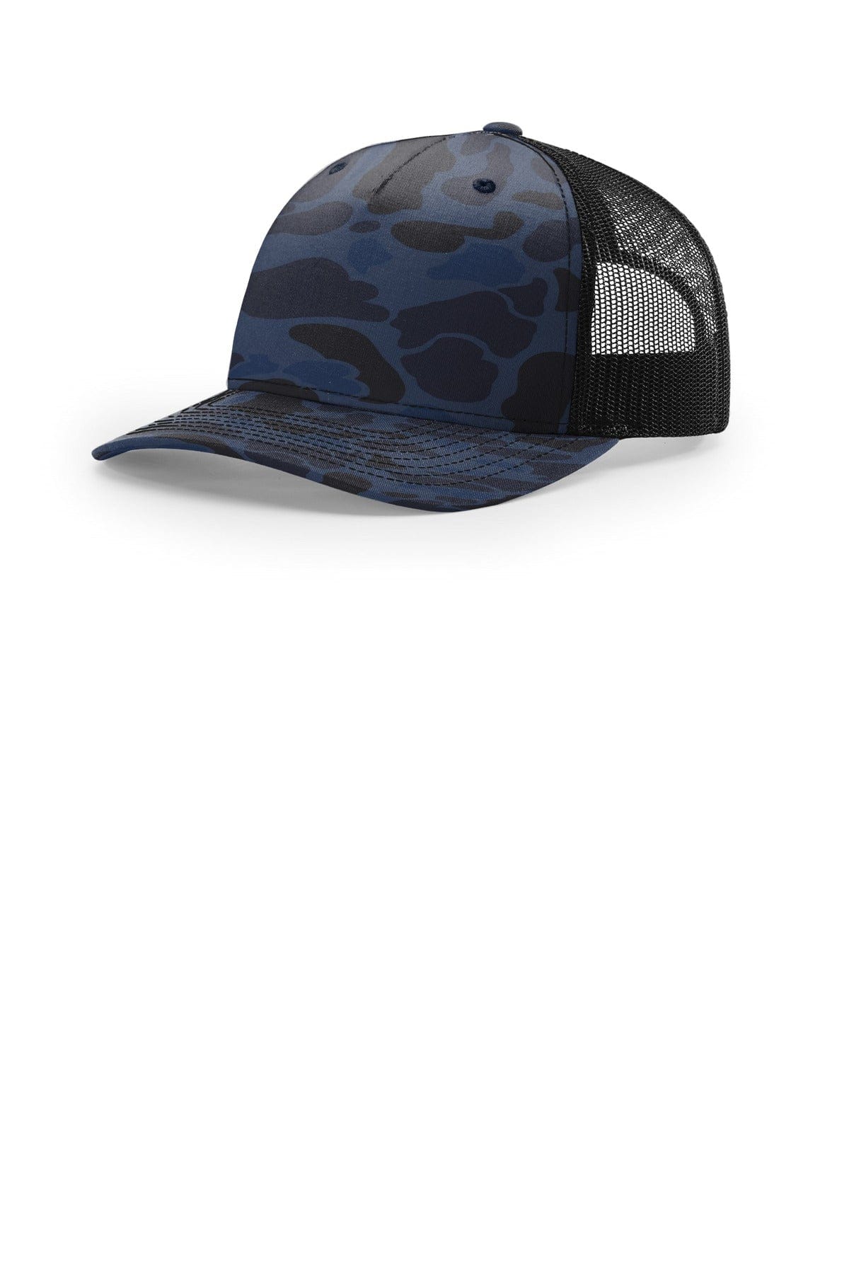 Richardson Printed Five-Panel Trucker 112PFP in Admiral Duck Camo/ Black
