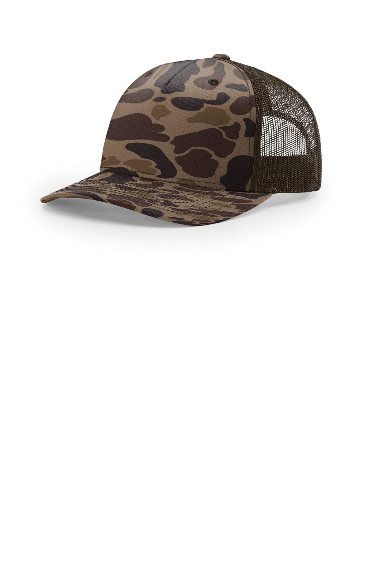 Richardson Printed Five-Panel Trucker 112PFP in Bark Duck Camo/ Brown